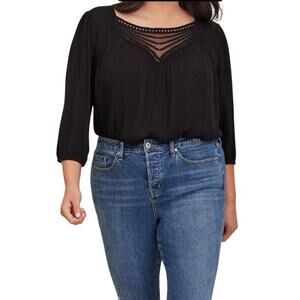 NWT TORRID Women’s Black Lace Insert Boho 3/4 Sleeve Gauze Top